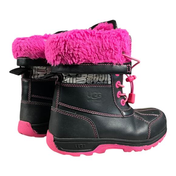 UGG Kids Waterproof Winter Boots Black Pink Fur Lined Lace Up Size 13 Outdoors - Picture 10 of 13